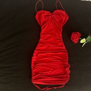 💋Red drawstring 💋 Mini dress 

size XS  
95% polyester 
5% spandex